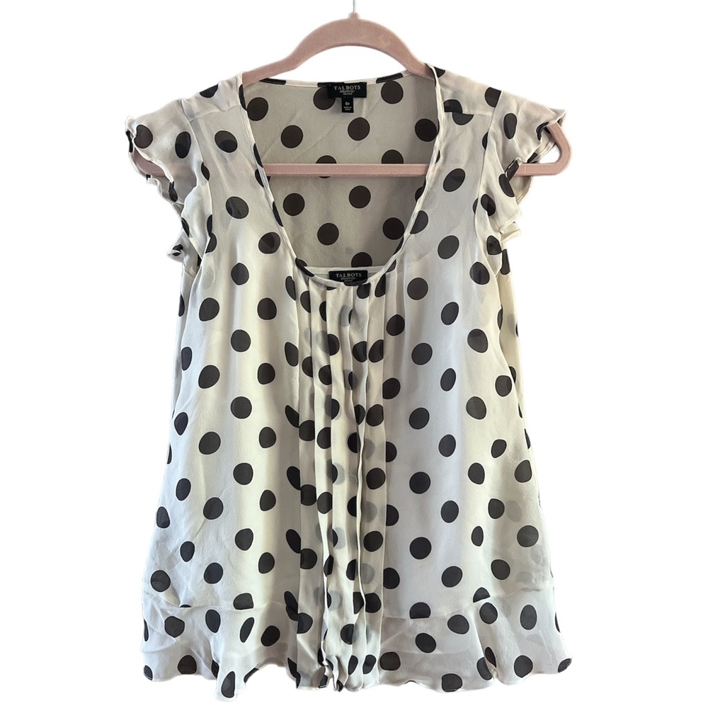 Talbots Petite Women’s polka dot pull on blouse cap sleeves cami include…